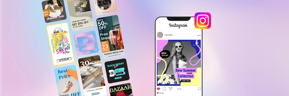 examples of Instagram ads in mobile mokup